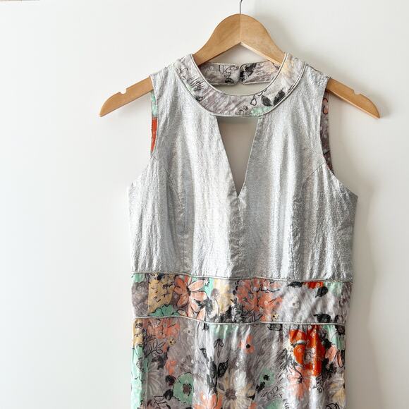 True Vintage 70s Mary Martin Floral Silver Metallic Sleeveless Maxi Dress Small - Picture 7 of 7